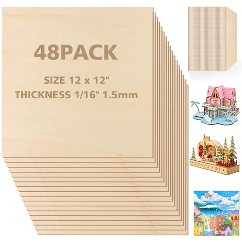 Adrattnay 48Pcs Basswood Sheets 1/16 x 12 x 12 inch - 1.5mm Basswood Sheets - color: 48PCS