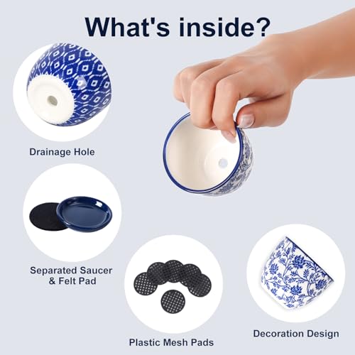 Selamica Ceramic 2.4 Inch Succulent Pots, Mini Succulent Planter Pot for Cactus Plant with Drainage Holes & Saucers, Home Decor, Set of 6, Vintage Blue - color: Vintage Blue, size: 2.4 Inch, Set of 6