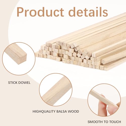 150 Pcs Balsa Wood Sticks 1/4 x 1/4 x 12 Inch balsa Wood Strips Hardwood Square Dowels balsa,Craft DIY Supplies Square Wooden dowels - color: 150 Pcs Balsa Wood Sticks 6mm