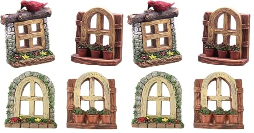 Cabilock Resin Fairy Door Window Set, 4pcs Fairy Door and Windows for Gnome Home Decoration, Tree Hugger Yard and Garden Sculptures Micro Landscape Decor Random Color (Pack of 2) - size: 6X5CM (Pack of 2)