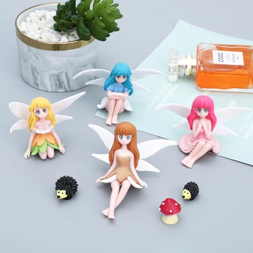 ONEST 8 Pieces Miniature Fairy Garden Accessories Small Fairy Figurines Hand Painted Fairies Figures for Car Decor Garden Flower Pot Birthday Cake Topper - style: Fairy and Door A