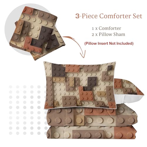 BlessLiving Teen Boys Brick Twin Comforter Set Earth Tone Bedding Set Boho Cottagecore Terracotta Sage Green Microfiber Comforter Soft Cozy Bed Set for Bedroom Guest Room - color: Caramel Building Blocks, size: Twin/Twin XL