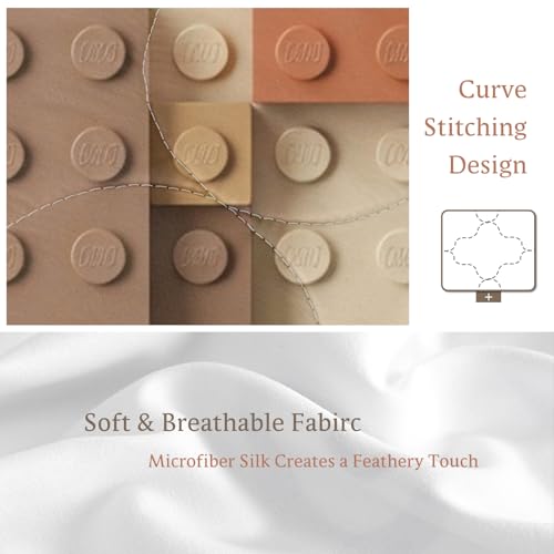 BlessLiving Teen Boys Brick Queen Comforter Set Earth Tone Boho Bedding Set - color: Caramel Building Blocks, size: Full/Queen