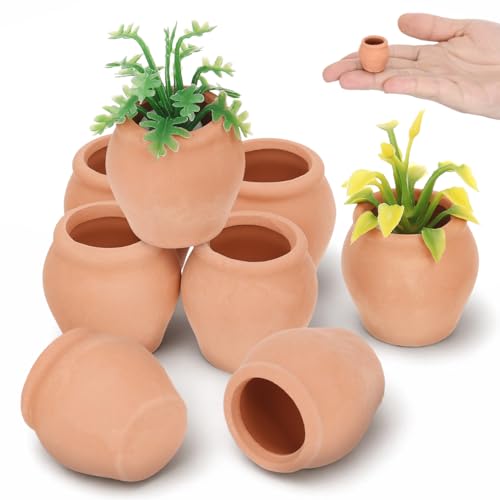 8Pcs Mini Ceramic Pot Clay Mini Water Pots for Bonsai Orange 0.9In