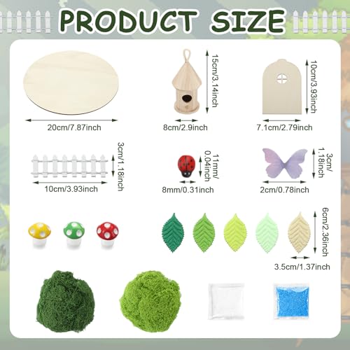 Foilswirl 4 Sets DIY Fairy Garden Kit Make Your Own Wooden Fairy House Craft Kit Mini Garden Accessories Micro Mushrooms Fence Moss Ornaments Craft for Outdoor Indoor Mini House Decor