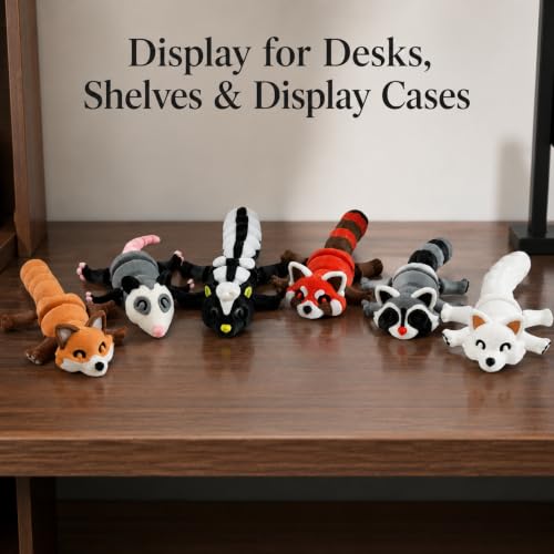 3D-Printed Woodland Animal Figurines, 6-Piece Articulated Raccoon, Fox, Skunk, Opossum, Red Panda and Arctic Fox Set - Six Figurines Only - color: No Trash Can