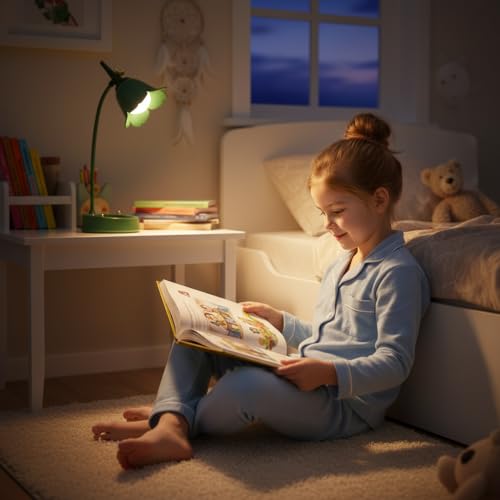 magical JD LED Desk Lamp Cordless Table Light Adjustable Gooseneck Dimmable Touch Rechargeable Battery Eye-Caring Night Light for Kids,Mini Cute Lamp for College Dorm Bedroom Reading - color: Green