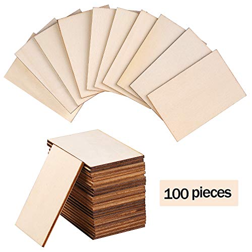 Ruisita 100 Pieces 2 x 3 Inches Unfinished Wood Pieces Rectangle Blank Sharp Corners Wooden Sheets for DIY Arts Craft Project