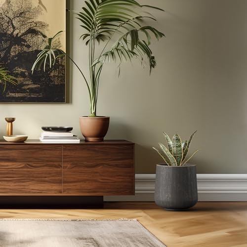 Kante 13.4" Tall Round Curved Concrete Planter, Oil Rubbed Bronze - color: Oil Rubbed Bronze, size: 11.6" D