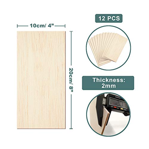 12 Sheets 8x4 Inch Unfinished Balsa Wood Sheets Thick for Crafts Hobby- 2mm Thick by Craftiff - size: 12 Sheets