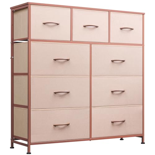 WLIVE Tall Dresser for Bedroom, 9 Drawer Chest of Drawers, Pink - color: Pink
