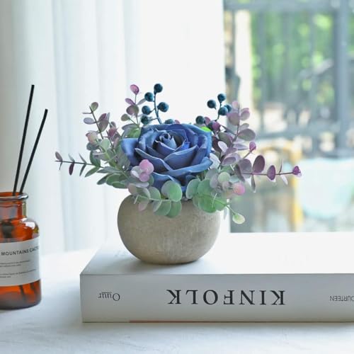 Small Artificial Blue Rose Potted Plant, 2 Pcs Mini Faux Decor - color: 2pcs Blue