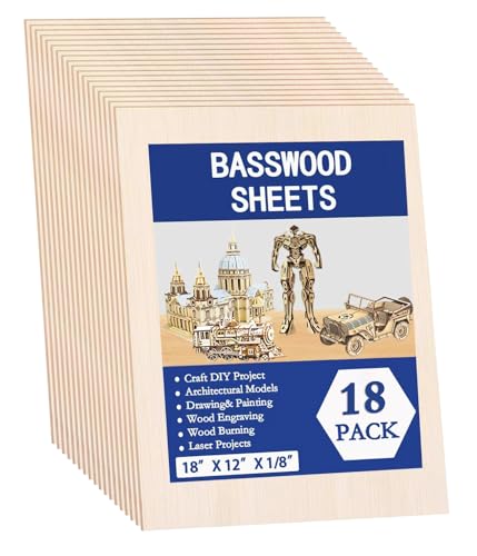 18 Pack Basswood Sheets for Crafts 12x18x1/8 Inch, 3mm Thick Unfinished Balsa Wood Sheet for Laser Cutting & Engraving, DIY Ornaments and Architectural - size: 12x18x1/8