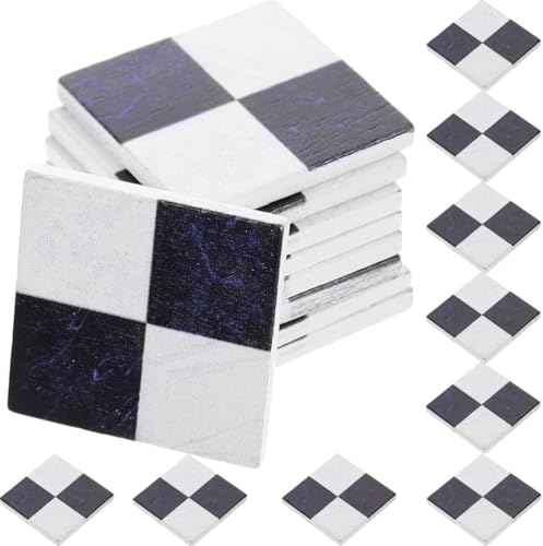 Toddmomy 27Pcs Dollhouse Flooring Black White Mosaic Wood Tiles 1:12 Scale