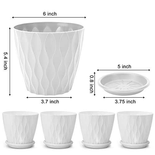YNNICO 6 inch Plant Pots for Indoor with Drainage Holes and Tray Saucers - color: White, size: 6 inch
