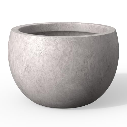 Kante Large Round Bowl CON Gray Concrete Planter 19.9" Dia, Outdoor - color: Light Gray, size: 19.9" d