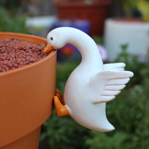 Set of 3 Cute Climbing Duck Garden Statues Flower Pot Hugger, Funny Resin Hanging Goose Figurines Outdoor Planter Pot Decorations for Home Patio Lawn Yard Ornaments