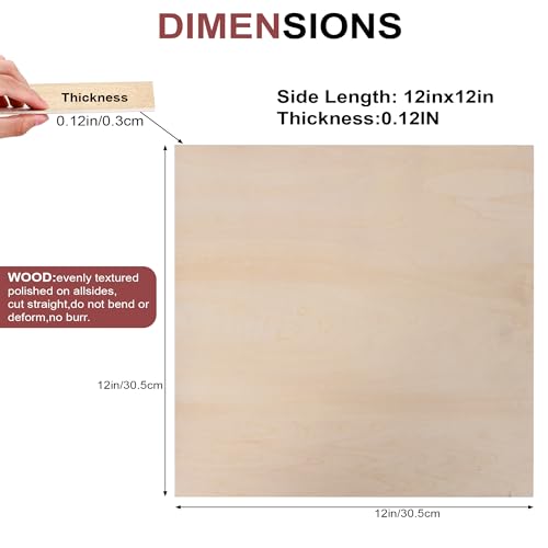 30 Pack 12"x12"x1/8" Basswood Sheets for Crafts,3mm Craft Wood Plywood,Unfinished Wood,for DIY Ornaments and Model Engraving,Wood for Laser Cutting,Architectural Models,Drawing,Wood Burning