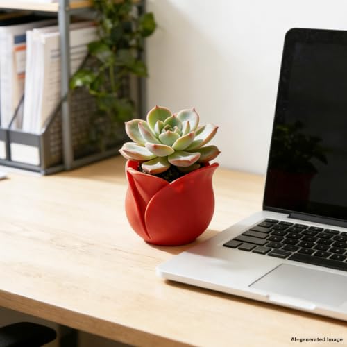 AGLOO Rose-Shaped Succulent Pots – Mini Flower Pots Tiny Planters for Desk Decor,3D Printed Small Cactus Pot for Office or Home, (Set of 2)