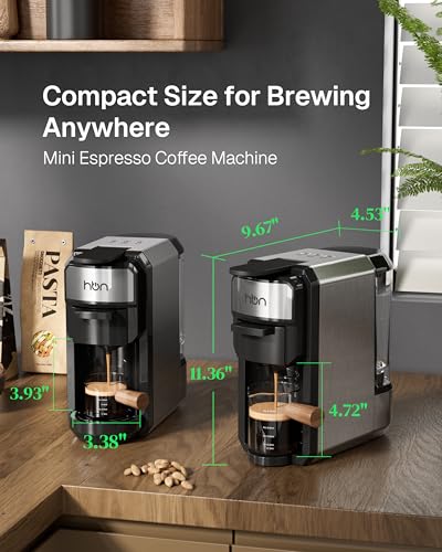 HBN 3-in-1 for Nespresso Capsule & K-Cup Pods & Ground Coffee Multi Coffee Maker Single Serve, 19Bar Programmable One-Touch Brewing Espresso Machine, 20oz Removable Water Tank, 1450W Fast Heat