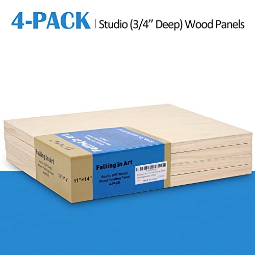 Falling in Art 4 Pack 11x14’’ Unfinished Birch Wood Panels Kit for Painting - size: 11'' x 14'' Studio