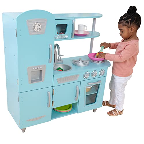 KidKraft Vintage Wooden Play Kitchen with Pretend Ice Maker and Phone, Blue - color: Blue