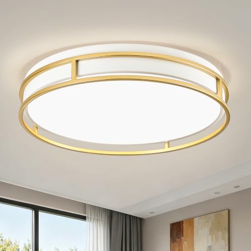 Modern Flush Mount Ceiling Light, White Gold Dimmable Ceiling Light Fixture - color: White and Gold, size: 16.5in