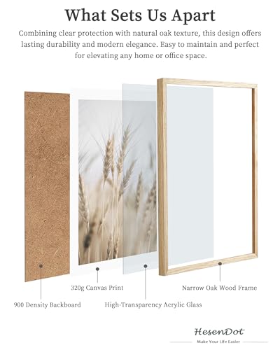 HesenDot Farmhouse Wheat Field Natural OAK Wood Framed Wall Art, 12x16in - color: Framed Harvest of Wheat