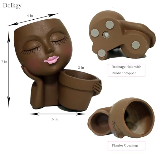 Dolkgy Face Flower Pot Head Planter, Face Planter Black Woman Unique Planters for Indoor Outdoor Plants, Novelty Plant Pots Lady Head Vase with Drainage Hole for Home Garden Succulents Cactus - color: C1-black