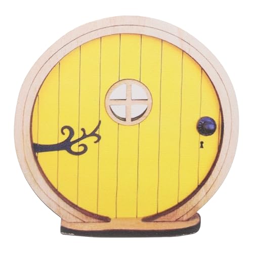 Fairy Garden Door Tree Dollhouse Wooden Door Miniature DIY Yellow - color: Yellow