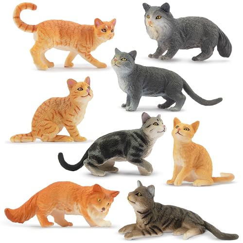 Toymany 8PCS Grey & Orange Cat Figurines Set, Realistic Cat Figures Kitten Toys, Cat Cake Toppers Easter Egg Birthday Gift for Kids Children - style: B-Cats
