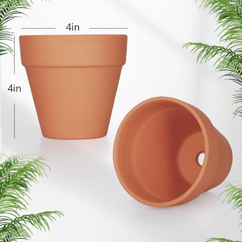 FCFKUK 4 inch Terracotta Clay Pots, 24 Pack Clay Flower Pots with Drainage, Great for Plants, DIY, Crafts, Wedding - color: Terracotta