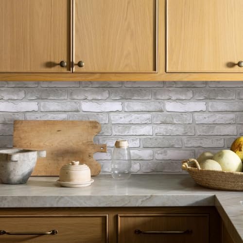 COMSTICKC 3D Peel and Stick Faux Brick Wall Panels for Quick DIY Wall Decor - color: Grey-White