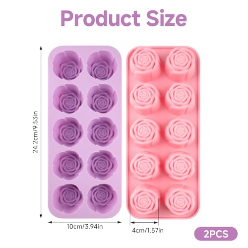 2 Pcs Rose Silicone Mold for Chocolate,20-Cavity Rose Chocolate Mold for Candy, Gummy&Cake Decorating-Flexible Flower Ice Cube Mold & Candy Mold for Strawberries,Jello,and Baking - color: 20-Cavity Pink&Purple