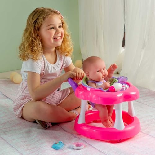JC Toys Lots to Love Babies 14"" Doll and Walker | Wheeled Walker Gift Set and Accessories | Posable & Waterproof | Ages 2+" (16198), Pink - color: Walker and Doll Combo
