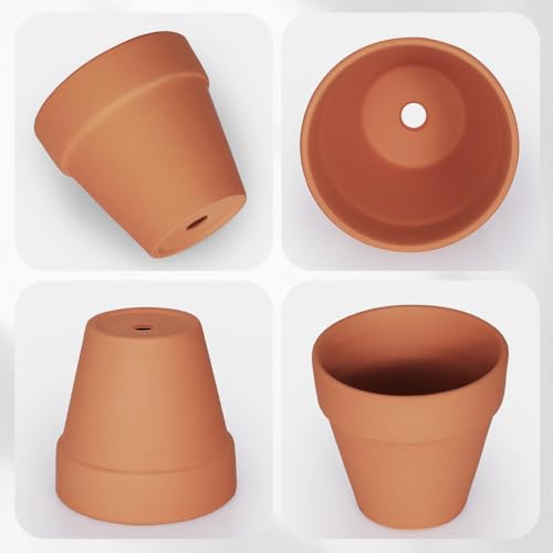FCFKUK 4 inch Terracotta Clay Pots, 24 Pack Clay Flower Pots with Drainage, Great for Plants, DIY, Crafts, Wedding - color: Terracotta
