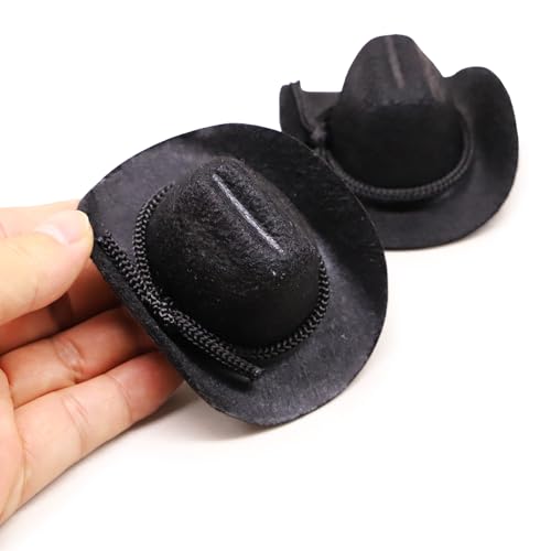 Dollhouse Cowboy Hat, Miniature Cowboy Hat, 1:6 Scale Miniature Soft Cowboy, Mini Hat, Brown/Black, American Old West Hat, for Dollhouse Craft Supplies (2PCS) (Black) - color: Black