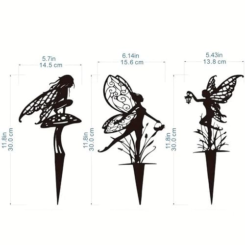 Garden Decoration Fairy Metal Flower Fairy 3-Piece Set Suitable for Yard, Flower Pot, Lawn, Flower Bed Decoration Gifts - color: A-black