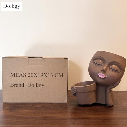 Dolkgy Face Flower Pot Head Planter, Face Planter Black Woman Unique Planters for Indoor Outdoor Plants, Novelty Plant Pots Lady Head Vase with Drainage Hole for Home Garden Succulents Cactus - color: C1-black