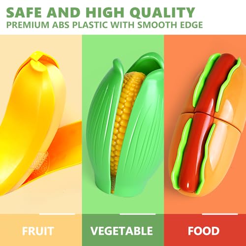 100 Pcs Play Food Set for Kids Kitchen, Pretend Food Toy for Toddlers, Play Kitchen Toys Accessories with 2 Baskets, Cutting Fake Food/Fruit/Vegetable, Christmas Birthday Gifts for Boys and Girls - color: Pink