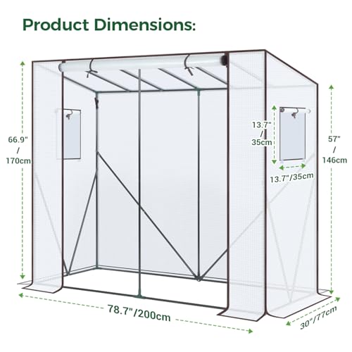 Ohuhu Tomato Greenhouse for Outdoors: Portable Lean to Green House Heavy Duty with Roll-Up Zippered Door, Tall Plastic Greenhouses for Outside Plants Growing Shed Tent for Backyard, 6.6x2.5x5.6 FT - color: White, size: 6.6' x 2.5' x 5.5'