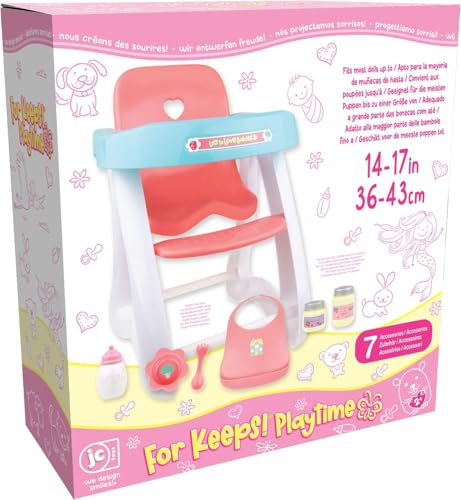 JC Toys - Doll High Chair | Fits Dolls up to 17" | Easy to Clean | Simple Assembly | 7 Piece Play Set| Ages 2+, Pink/Blue - color: Pink/Blue High Chair Set