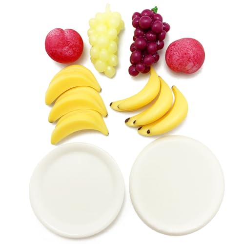 Miniature Fruit with Plates Kit for 1:12 Dollhouse, 12 Pieces