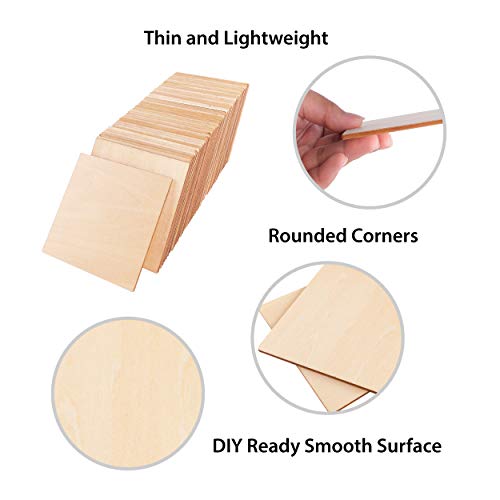 50 Pack Unfinished Wood Squares 4"x4"x1/8" Blank Thin Basswood Sheets for Laser Project Crafts