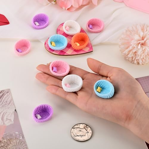 10Pcs Miniature Pet Bed Decorations Woven Cat Bed Doghouse Ornaments Miniature Dollhouse Furniture Accessories Small Micro Landscape Decor DIY Pretending Prop Decoration 1.22x0.87x0.79 in - style: Pet Bed