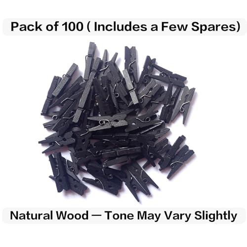 LWR CRAFTS Wooden Mini Clothespins 100 Per Pack 1" 2.5cm (Black) - color: Black