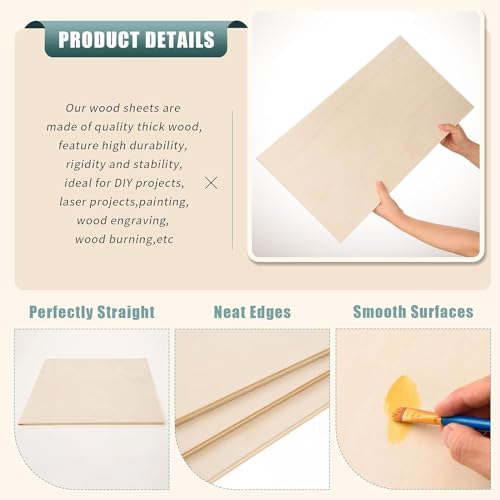6 Pack 12 x 20 x 1/4 Inch-6mm Thick Basswood Sheets for Crafts Unfinished Plywood Sheets Boards Square Crafts Wood Sheets for DIY Laser Projects, Wood Burning, Engraving, Staining, Architectural Mode - size: 12 x 20 x 1/4 Inch