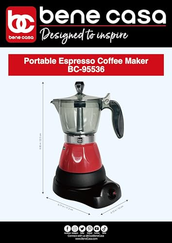 Bene Casa Red Portable Electric Espresso Maker/Cafetera, 1-3 Cups/Shots (1, RED) - color: RED