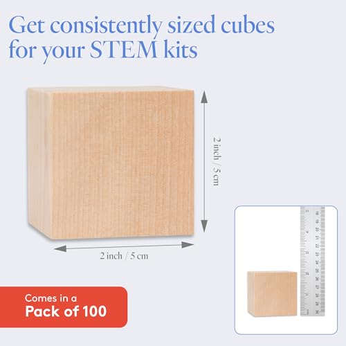 DIY Wood Cubes 2-inch, Pack of 100 Small Wooden Baby Blocks for Baby Shower, Wooden Blocks for Crafts, STEM, Building, and Blank Wood Dice, by Woodpeckers - size: 2 inch