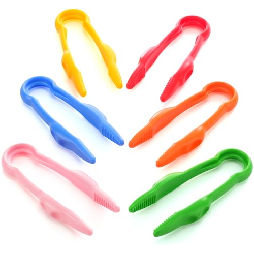 Chunful 12 Pcs Plastic Tweezers for Kid Easy to Grip Motor Tools for Craft